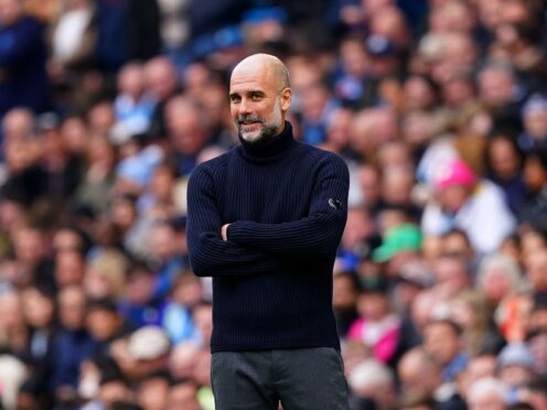 Manchester City manager Pep Guardiola during the Premier League match at the Etihad Stadium, Manchester. Picture date: Saturday April 13, 2024.