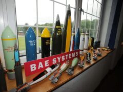 A display of munitions produced at BAE Systems in Glascoed, South Wales (PA)