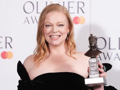 Sarah Snook with the best actress award at the Olivier Awards at the Royal Albert Hall in London (Ian West/PA)
