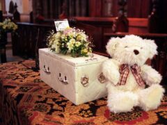 The coffin of abandoned baby Callum during his funeral service in 1998 (Richard Williams/Liverpool Daily Post/PA)