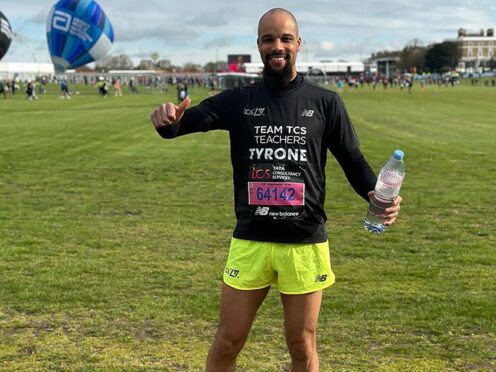 Tyrone West, principal of Milton Keynes Primary Pupil Referral Unit, is running his second TCS London Marathon as part of Team TCS Teachers which offers marathon places to teachers who are acting as healthy role models for their pupils (Handout/PA)