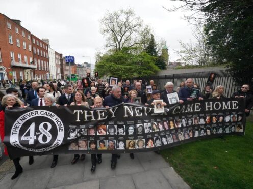 Survivors, family members and supporters walk from Dublin Coroner’s Court to the Garden of Remembrance in Dublin after the verdict of unlawful killing was returned (Brian Lawless/PA)