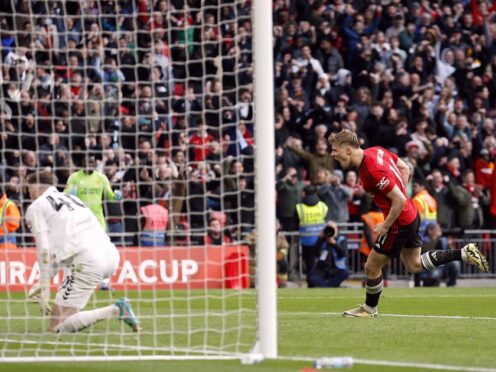 Rasmus Hojlund hit the winning penalty for Manchester United (Nigel French/PA)
