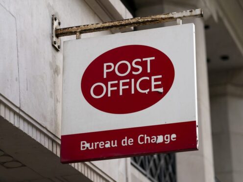 A Post Office sign nearby the Post Office Horizon IT inquiry at Aldwych House, central London (Jordan Pettitt/PA)