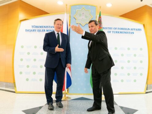 Foreign Secretary Lord David Cameron (left) meets with Foreign Minister Rashid Meredov at the Foreign Ministry in Ashgabat, Turkmenistan during his five day visit to Central Asia (Stefan Rousseau/PA)