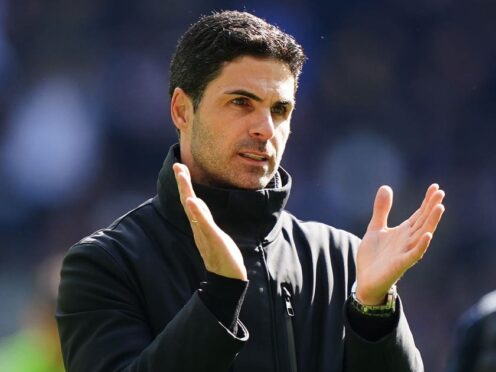 Mikel Arteta applauds Arsenal’s fans after the derby victory (Zac Goodwin/PA)
