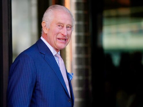 The King, patron of Cancer Research UK and Macmillan Cancer Support, arriving at University College Hospital Macmillan Cancer Centre, London (Victoria Jones/PA)