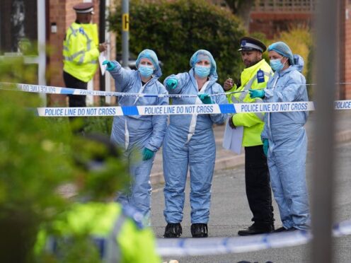Forensic investigators in Laing Close in Hainault, north east London, after a 14-year-old boy died after being stabbed and a sword-wielding man arrested (Jordan Pettitt/PA)