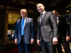 Republican presidential candidate former President Donald Trump meets with Poland’s President Andrzej Duda at Trump Tower in midtown Manhattan, New York (Stefan Jeremiah/AP)