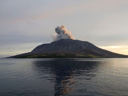 An eruption of Mount Ruang in the Sulawesi island, Indonesia, on Friday (National Search and Rescue Agency via AP)