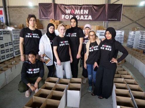 The all-female team from Birmingham have been packing boxes of hygiene kits to send to the women in Gaza (Adam Yosef/PA)