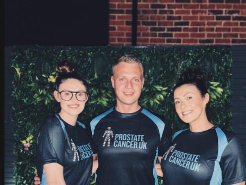 Mikey Hoszowskyj with his wife Emilie and Kym Marsh (Prostate Cancer UK/PA)