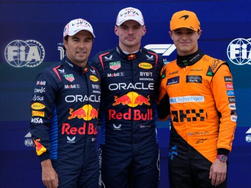 Lando Norris will be trying to beat Red Bull pair Sergio Perez (left) and Max Verstappen (centre) off the line in Japan. (Hiro Komae/AP)