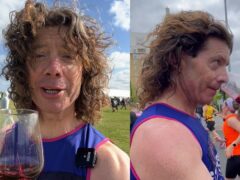 Tom Gilbey sipped a glass of wine after completing each mile of the London Marathon (Tom Gilbey/PA)