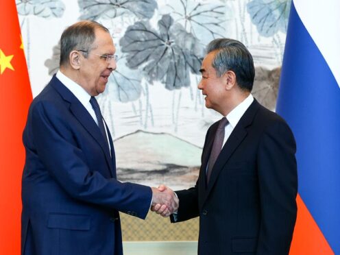 Russian Foreign Minister Sergey Lavrov and Chinese Foreign Minister Wang Yi (Russian Foreign Ministry Press Service via AP)