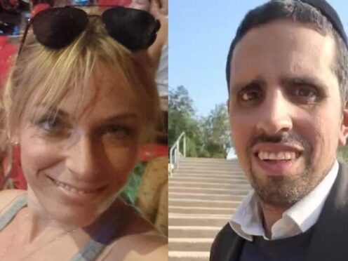 Britons Kate Leaman and Rabbi Michael Zaroovabeli who live in Tel Aviv and have described the ‘nerve-wracking’ experience of attacks from Iran (Kate Leaman/Rabbi Michael Zaroovabeli/PA)