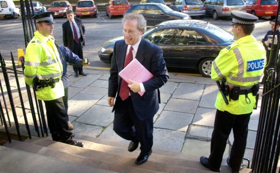 Henry McLeish outside Bute House as he fought to save his job.