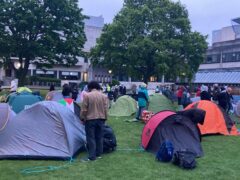 Student protest camp on grounds of Trinity College Dublin (Laszlo Molnarfi/PA)