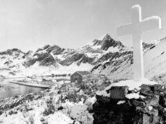The cross in its original position overlooking the British Antarctic Survey’s Grytviken station (PA Archive/PA Wire)