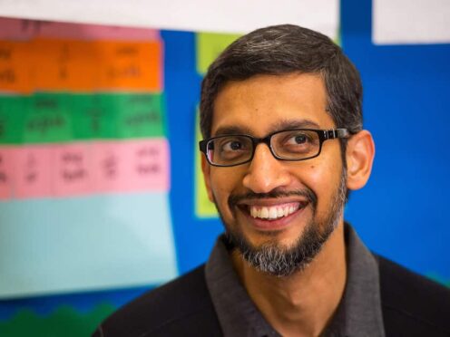 Google CEO Sundar Pichai during a visit to Argyle Primary School, in London, alongside Minister for Digital Policy Matt Hancock, as Google announced plans to bring VR technology to one million schoolchildren in the UK as part of a new learning initiative (PA)