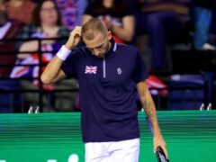 Great Britain’s Dan Evans reacts as he competes against Netherlands’ Tallon Griekspoor during the Davis Cup by Rakuten group stage match between Great Britain and Netherlands at the Emirates Arena, Glasgow.