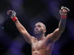 Leon Edwards celebrates victory after the welterweight title bout against Kamaru Usman during UFC 286 at O2 Arena, London Picture date: Saturday March 18, 2023.