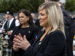 Mary Lou McDonald, left, and Michelle O’Neill during the funeral of Bobby Storey at the Republican plot at Milltown Cemetery in west Belfast in 2020 (Liam McBurney/PA)