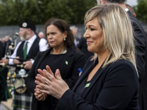 Sinn Fein leader Mary Lou McDonald (left) and then deputy first minister Michelle O’Neill during the funeral of senior Irish Republican and former leading IRA figure Bobby Storey at the Republican plot at Milltown Cemetery in west Belfast in June 2020 (Liam McBurney/PA)