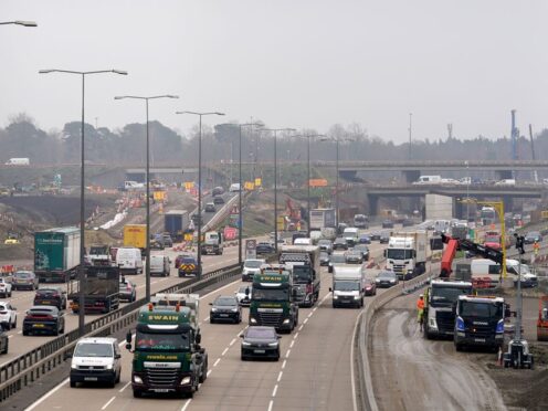 A view of traffic approaching junction 10 of the M25 in Surrey during a site visit ahead of a planned closure of both carriageways from 9pm on Friday March 15 until 6am on Monday March 18. Picture date: Monday March 11, 2024.