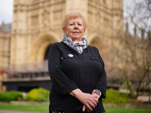 Chairwoman of Women Against State Pension Inequality (Waspi), Angela Madden outside Parliament in March (Victoria Jones/PA)