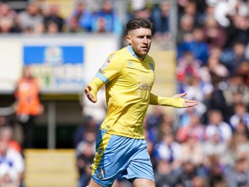 Sheffield Wednesday’s Josh Windass celebrates scoring the opening goal of the game during the Sky Bet Championship match at Ewood Park, Blackburn. Picture date: Sunday April 21, 2024.