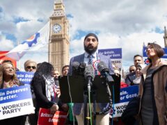 Monty Panesar attending a news conference with George Galloway (Stefan Rousseau/PA)