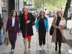 (Left to right) Annita McVeigh, Martine Croxall, Karin Giannone and Kasia Madera arrive at the London Central Employment Tribunal in Kingsway, central London (PA)