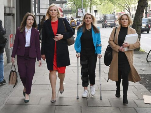 (Left to right) Annita McVeigh, Martine Croxall, Karin Giannone and Kasia Madera arriving at the London Central Employment Tribunal in Kingsway, central London (PA)