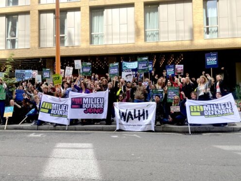 Protesters outside Unilever’s AGM at the Hilton Bankside hotel (PA/Rebecca Speare-Cole)