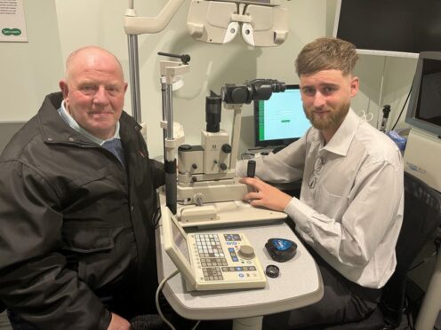 William Rolls, left, has expressed his gratitude to optometrist Luke McGregor (Specsavers Coatbridge/PA)
