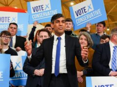 Prime Minister Rishi Sunak in Teesside celebrating with Lord Ben Houchen following his re-election as Tees Valley Mayor (PA)
