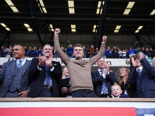 Ipswich manager Kieran McKenna celebrates his side’s promotion to the Premier League (Zac Goodwin, PA)