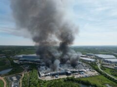 A view taken from a drone of the fire at Super Smart Services near the A460 Orbital Island in Cannock (Phil Barnett/PA)