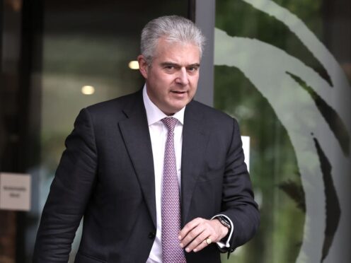 Sir Brandon Lewis leaving the Clayton Hotel in Belfast after giving evidence to the UK Covid-19 Inquiry hearing (Liam McBurney/PA)
