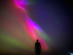 The Northern Lights, glowed on the horizon at Another Place by Anthony Gormley, Crosby Beach, Liverpool last week (Peter Byrne/PA)