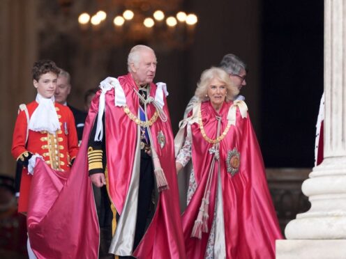 The King and Queen leave after attending a service for the Order of the British Empire at St Paul’s Cathedral, London (Jordan Pettitt/PA)
