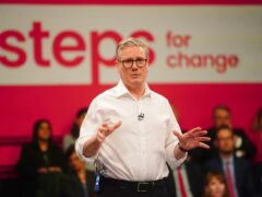 Labour Party leader Sir Keir Starmer speaks during his visit to the Backstage Centre, Purfleet, for the launch of Labour’s doorstep offer to voters ahead of the general election (Victoria Jones/PA)