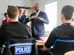 Home Secretary James Cleverly during his visit to Meadowfield Training Centre, Durham (Owen Humphreys/PA)