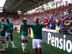 Bruno Guimaraes celebrates scoring Newcastle’s fourth (John Walton/PA)