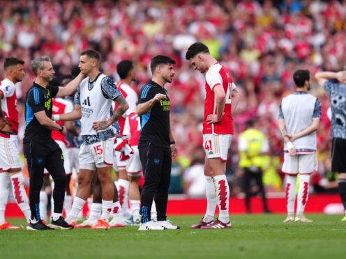 Declan Rice shows his disappointment after Arsenal missed out on the Premier League title (Mike Egerton/PA)