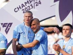 Pep Guardiola, centre right, won a sixth Premier League title while Erling Haaland claimed another Golden Boot (Martin Rickett/PA)