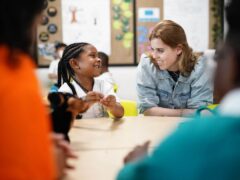 Princess Beatrice reads to pupils at West Thornton Primary School in Croydon as part of Oscar’s Book Club (Aaron Chown/ PA Media Assignments)