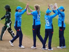 England players celebrate the key wicket of Muneeba Ali during their ODI victory against Pakistan in Derby (Bradley Collyer/PA)