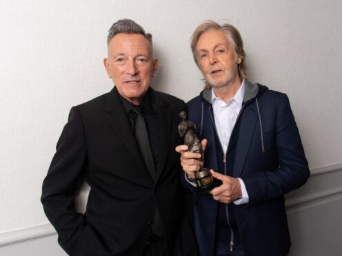 Bruce Springsteen (left) who was presented a Fellowship of The Ivors Academy by Sir Paul McCartney (right) at the Ivor Novello Awards 2024 (The Ivor Novello Awards/PA)